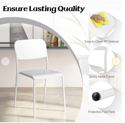 Modern Dining Chairs Set of 4 with Tilted Backrest and Sturdy Metal Legs-White - (Assembled)
