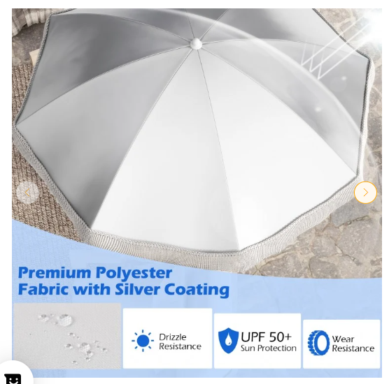 6.5 FT Beach Umbrella with Fringe Outdoor Tassel Umbrella with Push Button Tilt - Light Grey