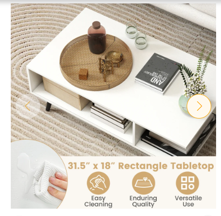 Mid Century Modern Rectangle Coffee Table 2-Tier Accent Table with 2 Open Compartments-White (Scratch and Dent)