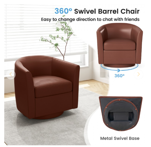 Modern Club Swivel Accent Chair with Ottoman Footrest Curved Backrest (Assembled)