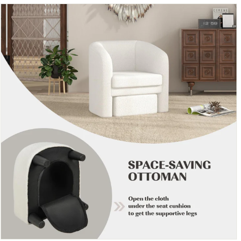 Sherpa Chair with Ottoman - White, customer return special, slightly marked