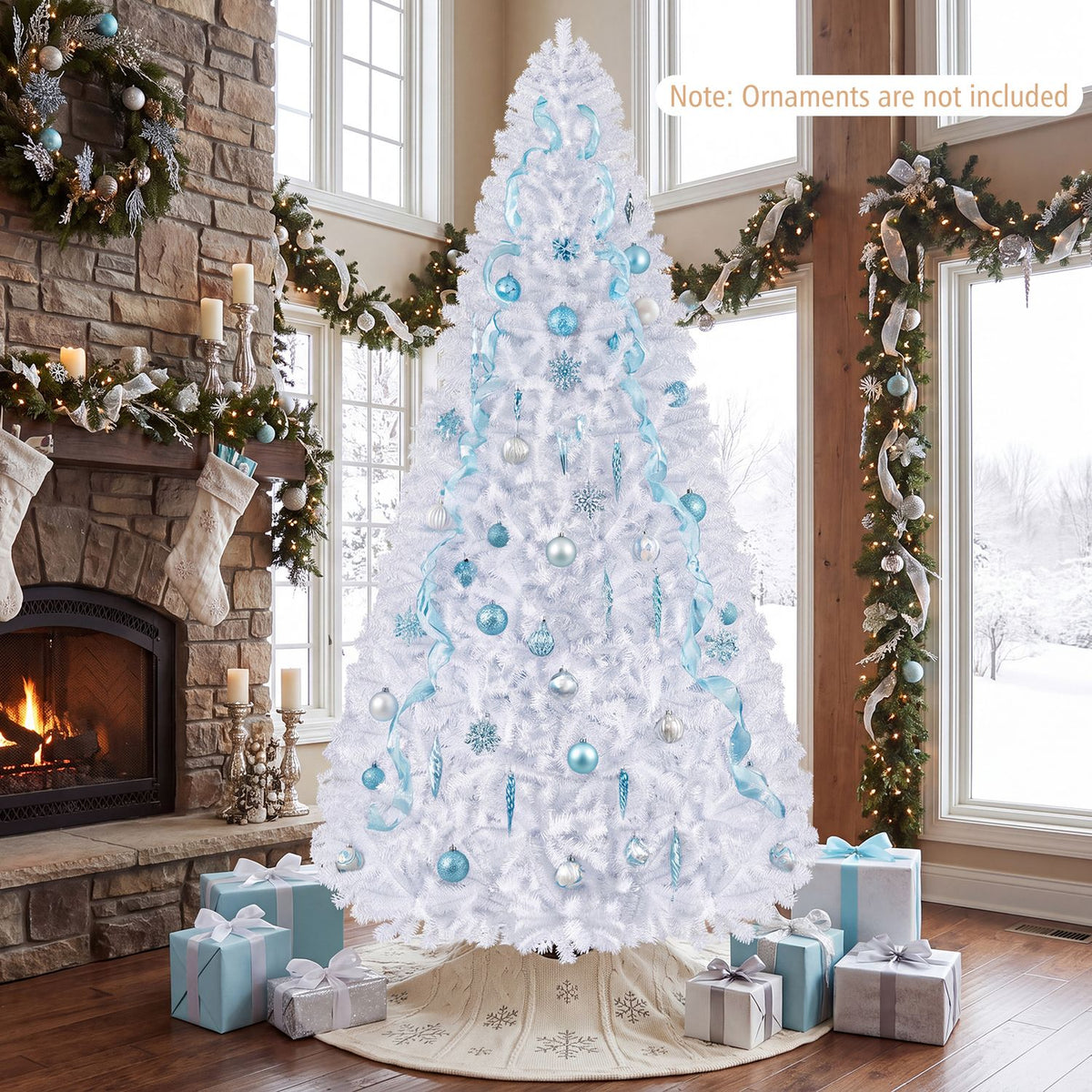 9' Hinged Artificial Christmas Tree with Metal Stand-9 ft