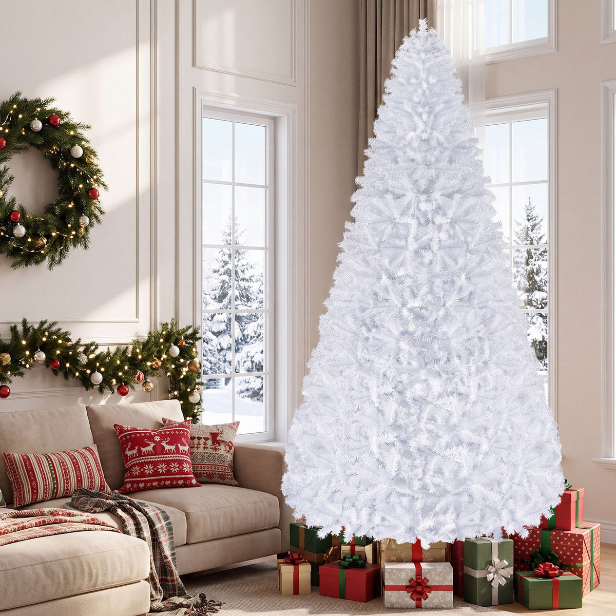 9' Hinged Artificial Christmas Tree with Metal Stand-9 ft
