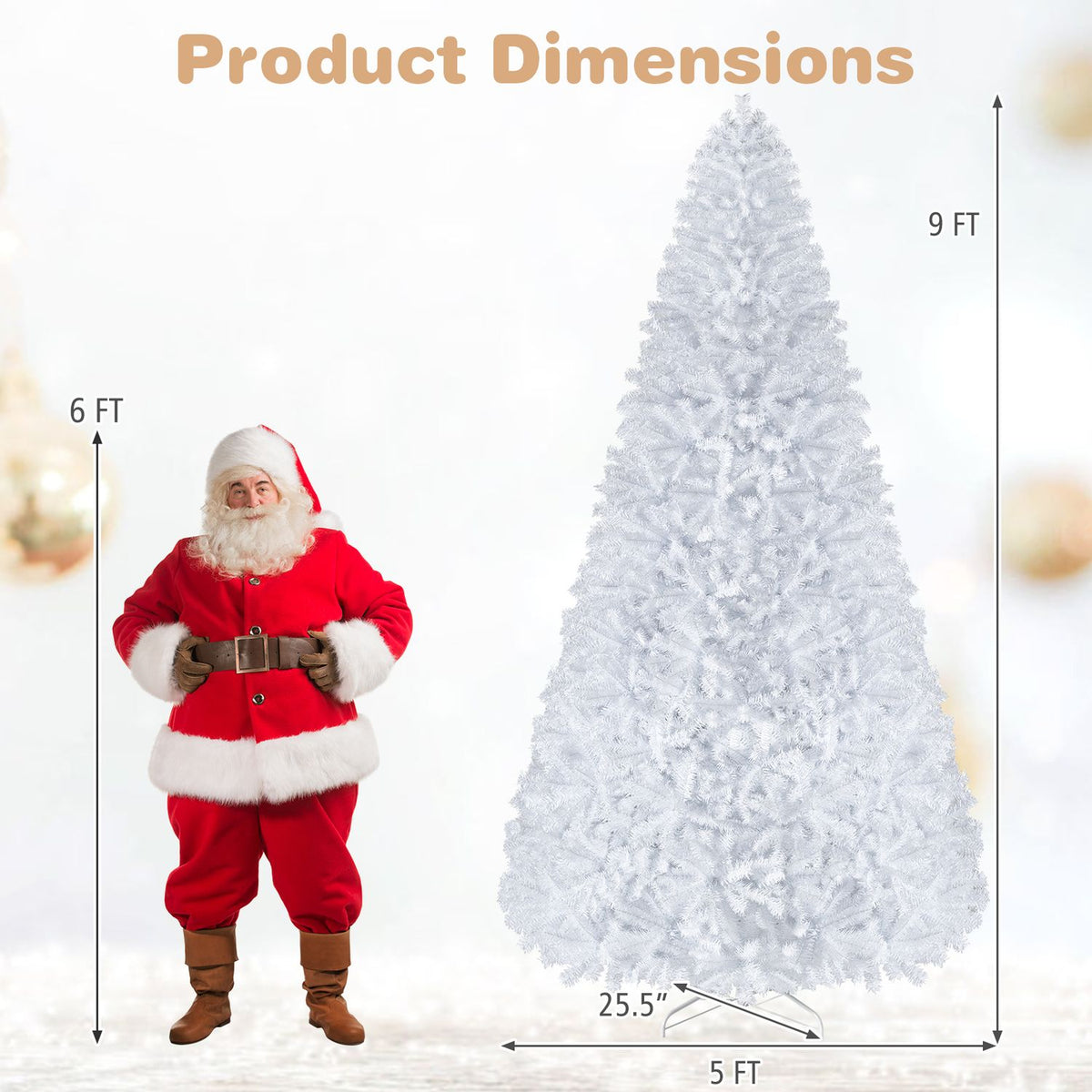 9' Hinged Artificial Christmas Tree with Metal Stand-9 ft