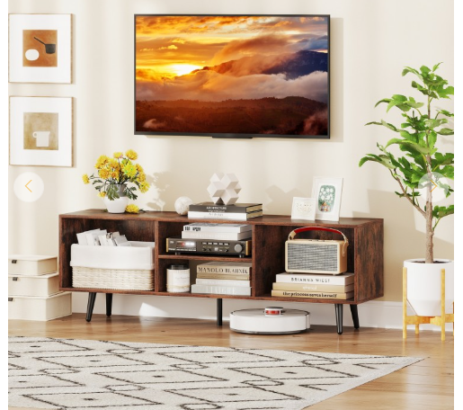 47.5 Inches Tv Stand For 55-Inch Tv With Compartments And Metal Legs-Brown
