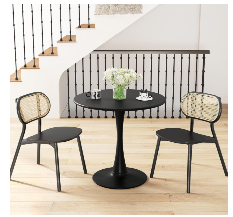 32 Inches Round Dining Table, Modern Tulip Kitchen Table for 2 to 4 Person, Metal Round Pedestal Table for Apartment, Small Space, Cafe (assembled)