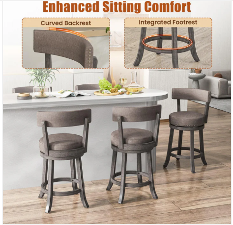 Set of 2 - 26" Bar Stools Set, Swivel Counter Height Bar Chairs with Footrest [Scratch and Dent] (Assembled)