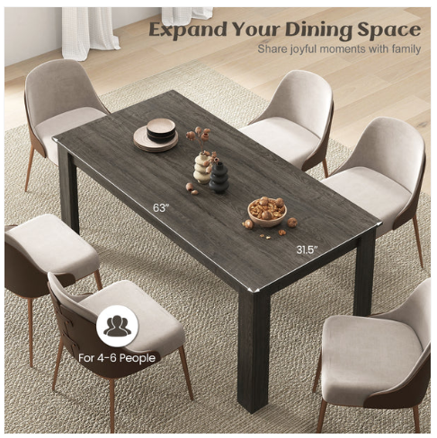 63 Inch Rectangular Modern Dining Kitchen Table-Gray  (Fully Assembled)