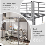 Twin Loft Bed Frame with 2 Ladders Full-length Guardrail - Silver (1 Box, Unassembled)