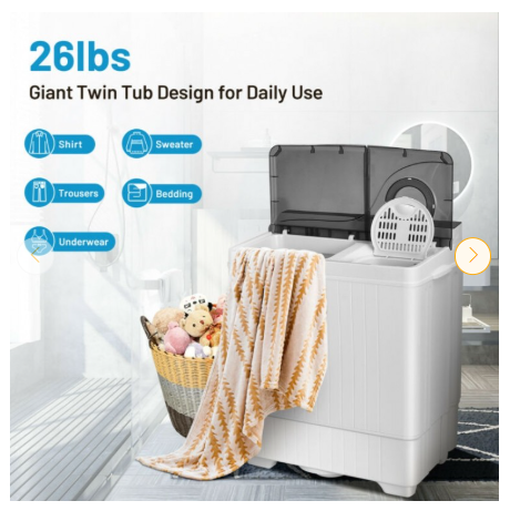 26lbs Portable Semi-automatic Washing Machine W/Built-in Drain Pump - Grey