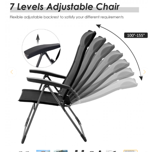 Patio Chair with Adjust Back and Headrest-Black
