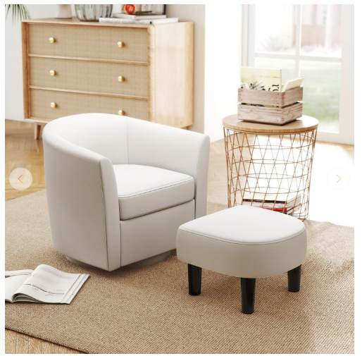 SPECIAL - Modern Club Swivel Accent Chair with Ottoman Footrest Curved Backrest (Cream White) [See Description]