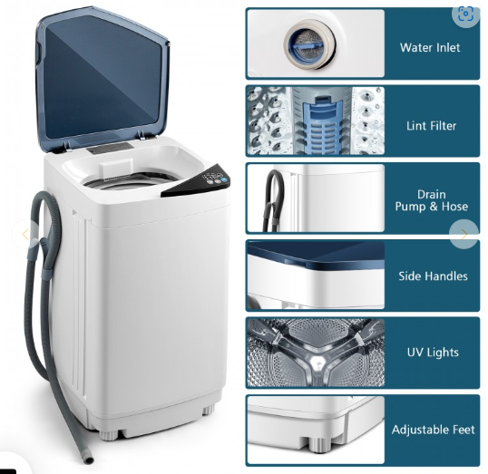 Full-automatic Washing Machine 7.7 lbs Washer / Spinner Germicidal (Grey/White)