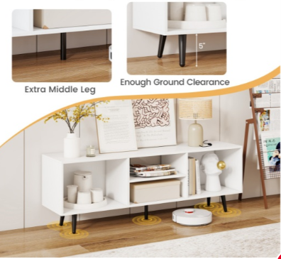 47.5 Inches Tv Stand For 55-Inch Tv With Compartments And Metal Legs-White