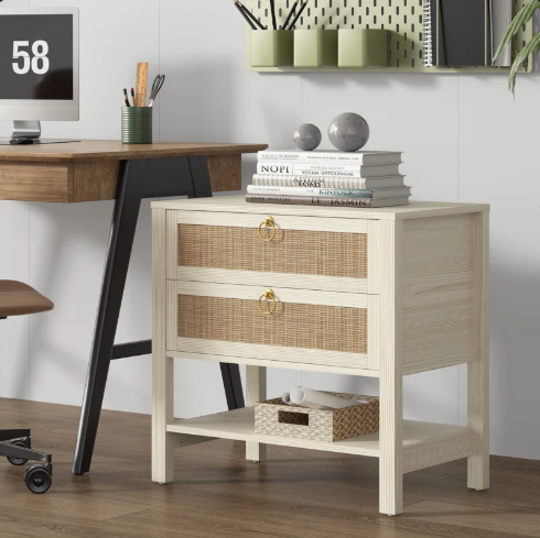 SET of 2 - Pomodoro Rattan Nightstand With 2-Drawer And 1 Open Shelf (Fully Assembled)