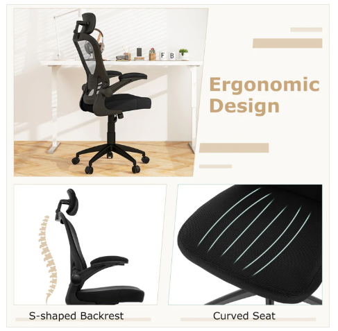 Ergonomic Mesh Office Chair, Home Office Desk Chair with Adjustable Headrest and Lumbar Support