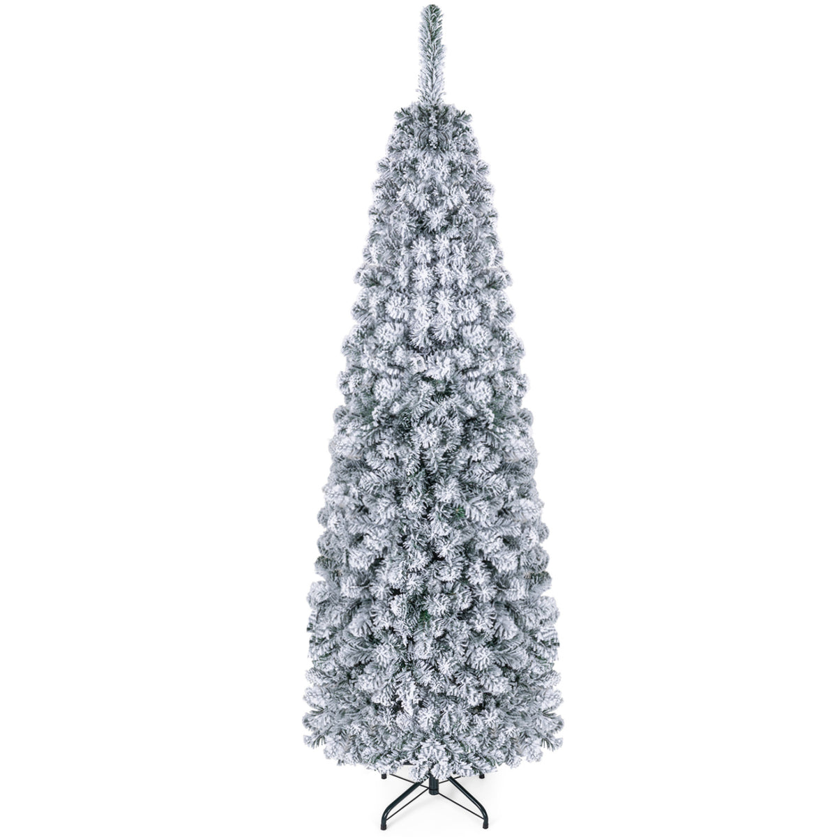 6 Feet Pre-lit Snow Flocked Artificial Pencil Christmas Tree with 250 LED Lights - FINAL SALE