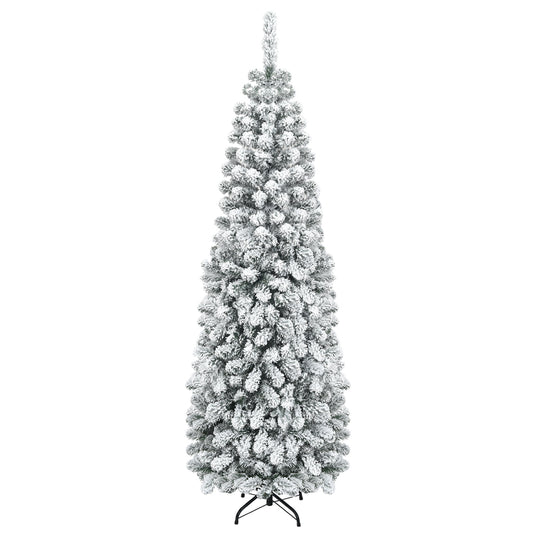 6 Feet Unlit Hinged Snow Flocked Artificial Pencil Christmas Tree with 500 Branch Tip - FINAL SALE