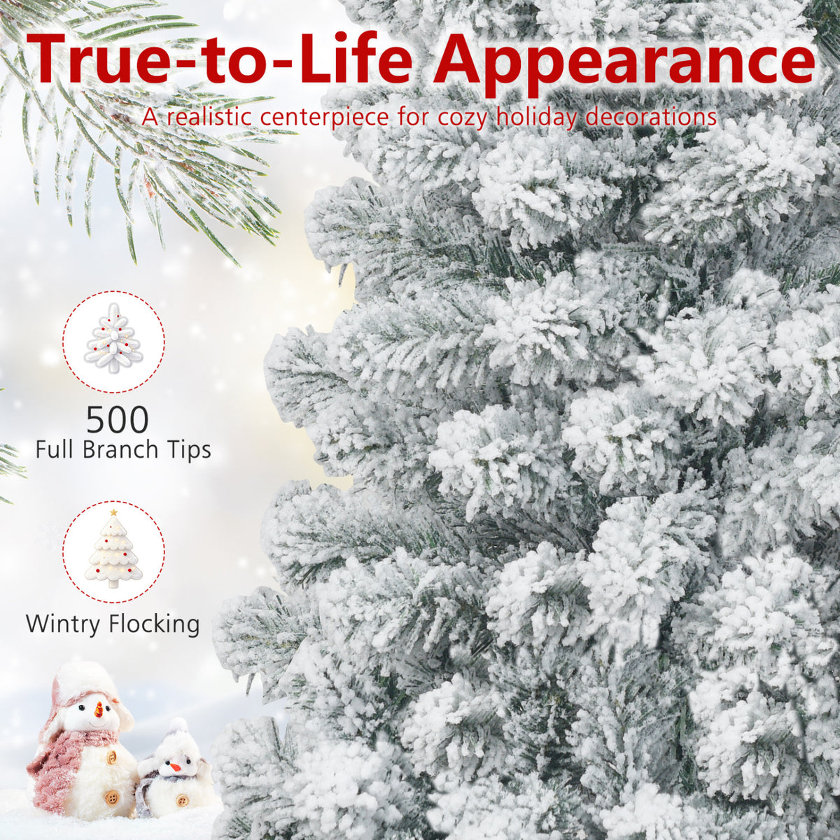 6 Feet Unlit Hinged Snow Flocked Artificial Pencil Christmas Tree with 500 Branch Tip - FINAL SALE