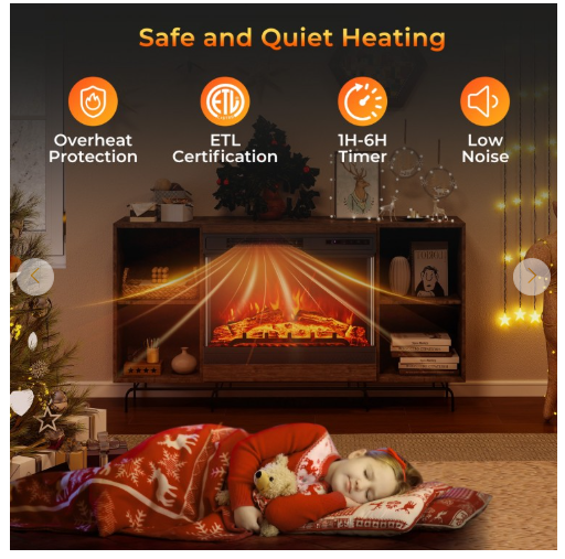 24 Inches 3-Sided Glass Electric Fireplace Heater with Remote Control