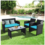 4 Pcs Wicker Conversation Furniture Set Patio Sofa And Table Set, Fully Assembled