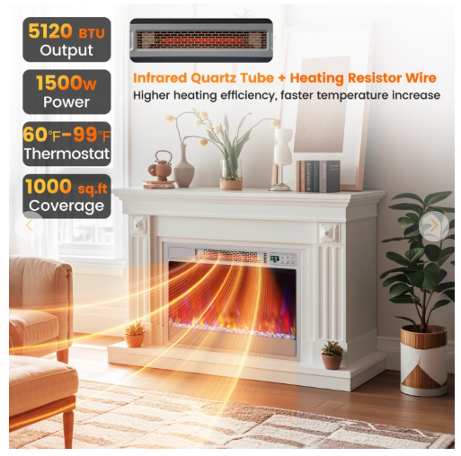 23 Inch 1500W Recessed Electric Fireplace Insert with Remote Control - Silver