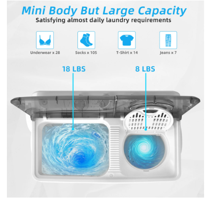 26lbs Portable Semi-automatic Washing Machine W/Built-in Drain Pump - Grey