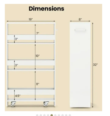 4-Tier Rolling Storage Cart Slim Kitchen Cart on Wheels with Open Shelves and Handle- White (Assembled)