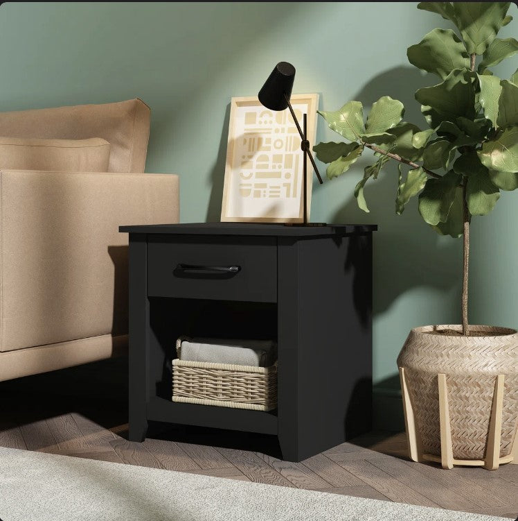 Walter 20.3" 1 Drawer Nightstand, Black - Assembled