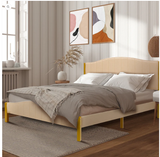 Queen Size, Beige Upholstered platform bed, 1 box