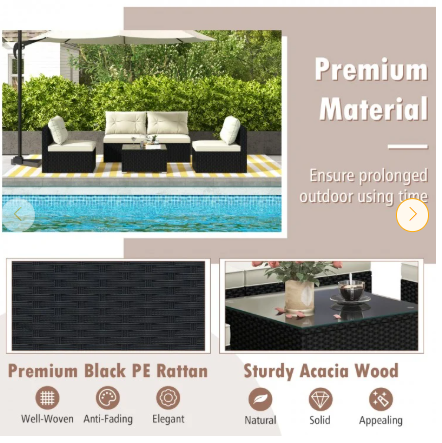 SPECIAL - 5 Piece Outdoor Furniture Set with Solid Tabletop and Soft Cushions-White (Assembled)