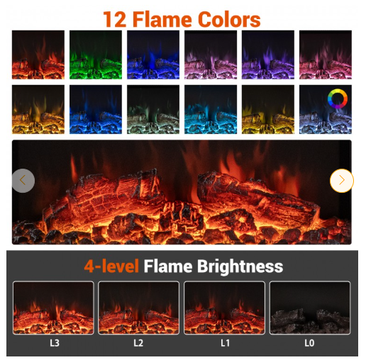 50 Inch 3-Sided Wall Mounted Electric Fireplace (No Remote Control) (1 Box)
