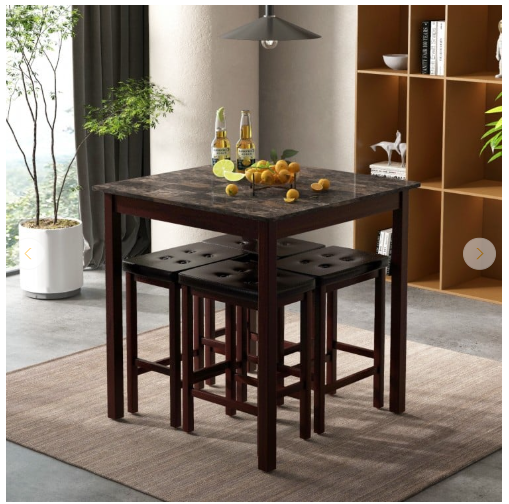 5-Piece Bar Table Set Counter-Height Dining Table and 4 Bar Stools