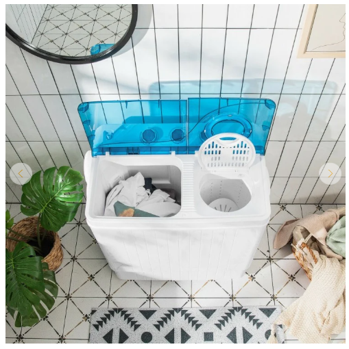 26lbs Portable Semi-Automatic Twin Tub Washing Machine with Drain Pump- Blue/White