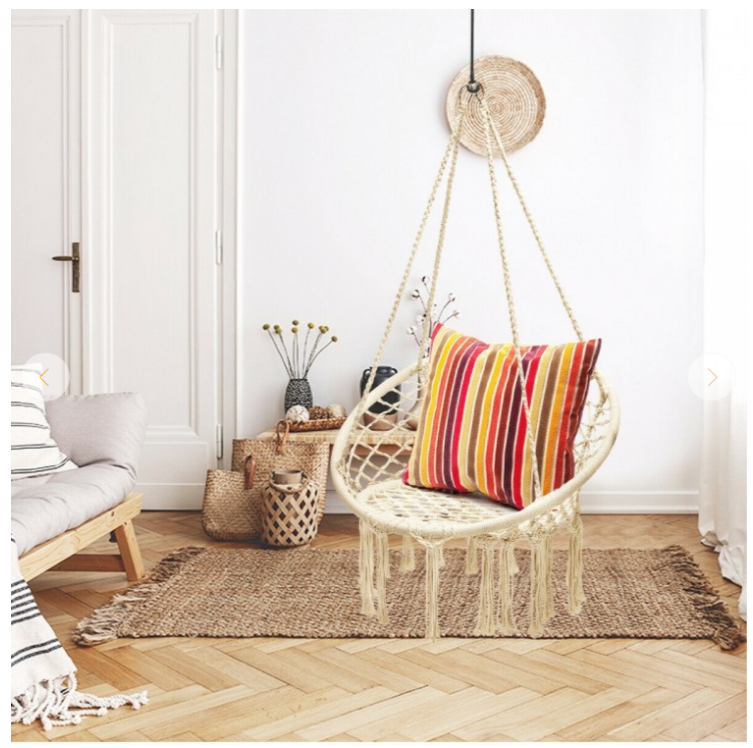 Cushioned Hammock Swing Chair with Hanging Kit-Beige
