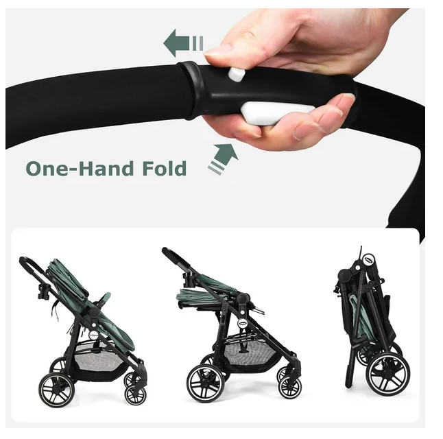 2 in 1 Baby Stroller, High Landscape Infant Stroller and Reversible Bassinet Pram with Adjustable Canopy (Grey)