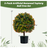 2-Pack Artificial Boxwood Topiary Ball Tree with Orange Fruit