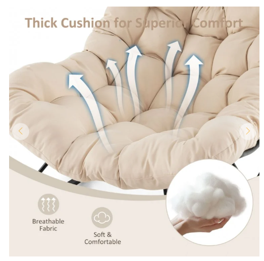 Oversized Egg Papasan Chair with Padded Cushion - Beige (Assembled)