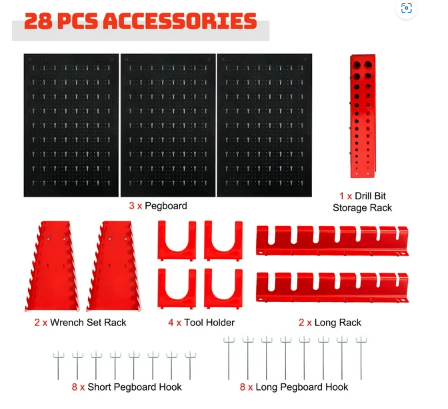 24 in. H x 48 in. W Pegboard Wall Organizer Kit 4 ft.Metal Toolboard W/3 Pegboards & 25 Accessories