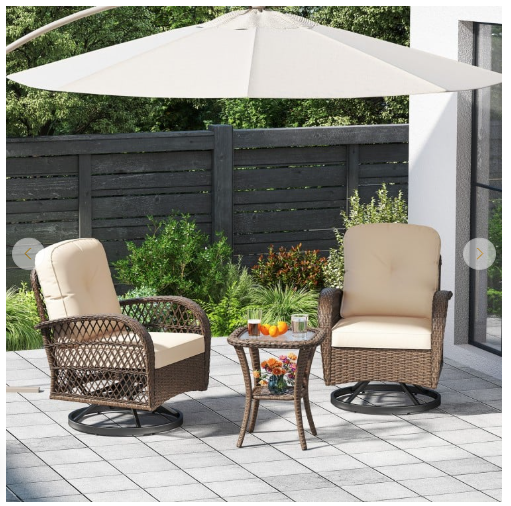 3 Pieces Outdoor Swivel Rocker Set with Small Side Table (Fully Assembled)
