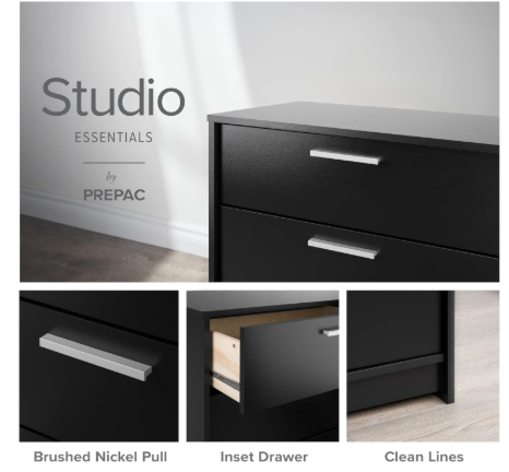 Nightstand Bedside with 2 Drawers and Open Shelf, Black (Fully Assembled)