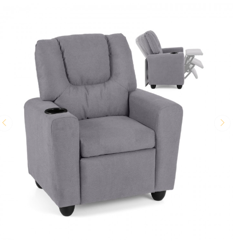 Kids Recliner Chair Push Back Toddler Reclining Armchair with Cup Holder-Grey