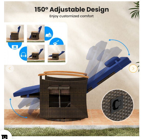 *SPECIAL* (Final Sale) Patio Rattan 360° Swivel Recliner Chair - Navy (Fully Assembled)