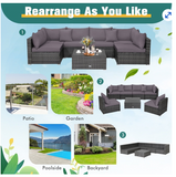 7 Pieces Patio Rattan Furniture Set Sectional Sofa Garden -Gray - 3 Boxes, Unassembled