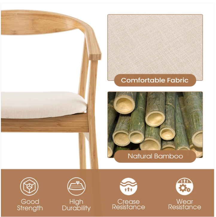 Bamboo Accent Chair with Armrest and Curved Backrest-Natural   (Scratch and Dent)