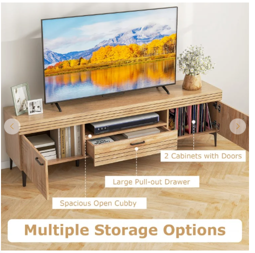 SPECIAL - TV Stand with 2 Cabinets and Storage Drawer for 65 Inches TVs (1 Box, Unassembled)