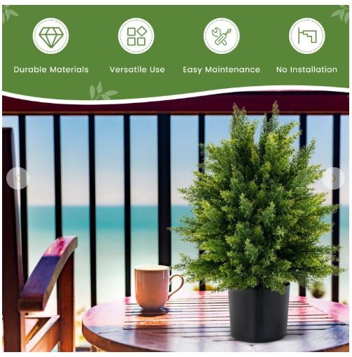 Set of 2 - 21.5``Artificial Cedar Topiary Ball Tree with Cement Pot