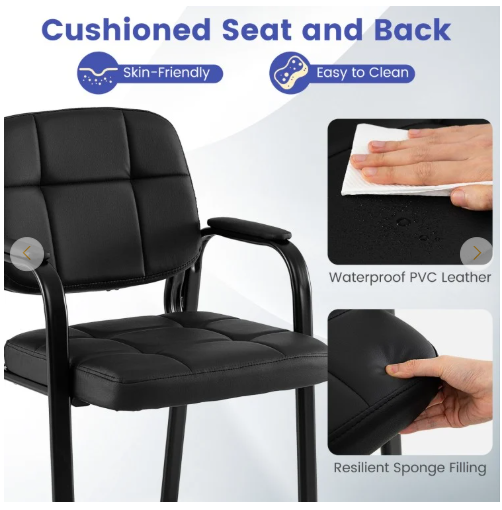 Set of 4,Waiting Room Guest Chair with Mixed PU Leather and Integrated Armrests-Black (Assembled)