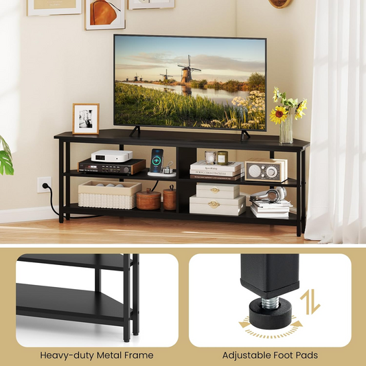 Corner TV Stand for 65 Inch TV, Modern Entertainment Center, ASSEMBLED, TOP IS DAMAGED