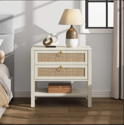 SET of 2 - Pomodoro Rattan Nightstand With 2-Drawer And 1 Open Shelf (Fully Assembled)